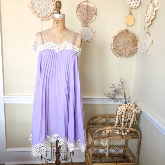 Anthropologie Dresses & Skirts - Anthropologie Purple Pleated Babydoll Lace Dress S
